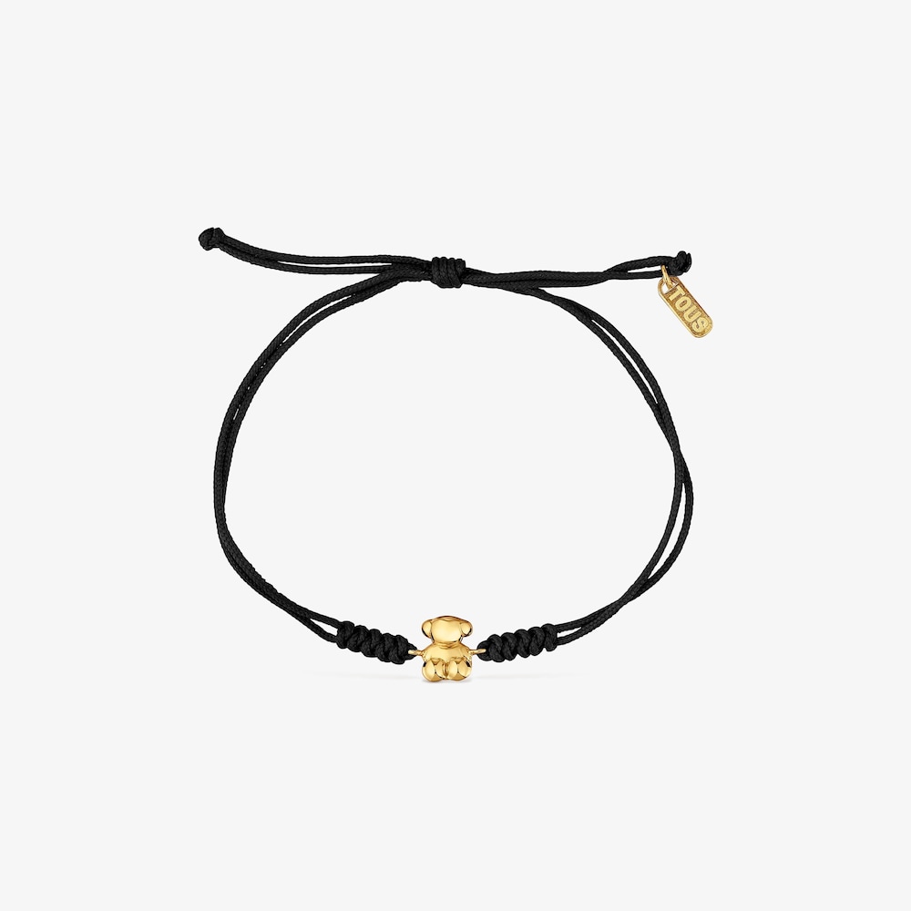Pulsera oso de oro 14 kt y nylon negro Bold Bear