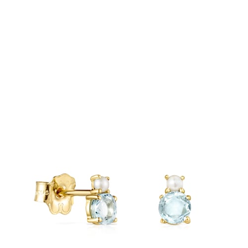 14kt gold Earrings with topaz and cultured pearl Mini Ivette