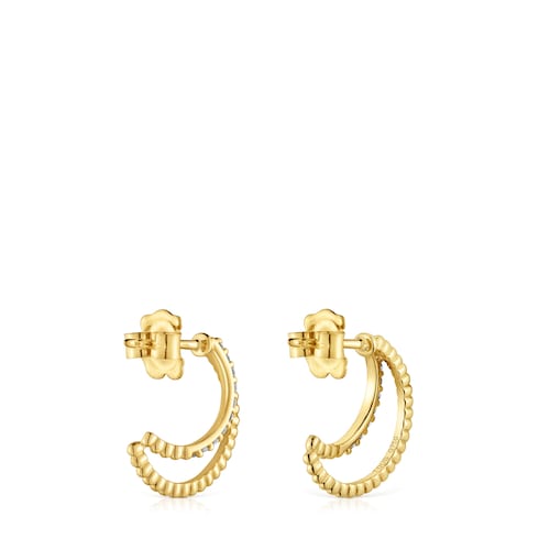 14kt gold and diamond double Hoop earrings Les Classiques