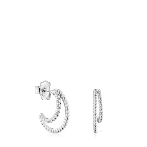 14kt white gold and diamond double Hoop earrings Les Classiques