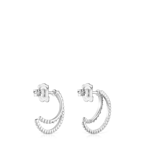 14kt white gold and diamond double Hoop earrings Les Classiques