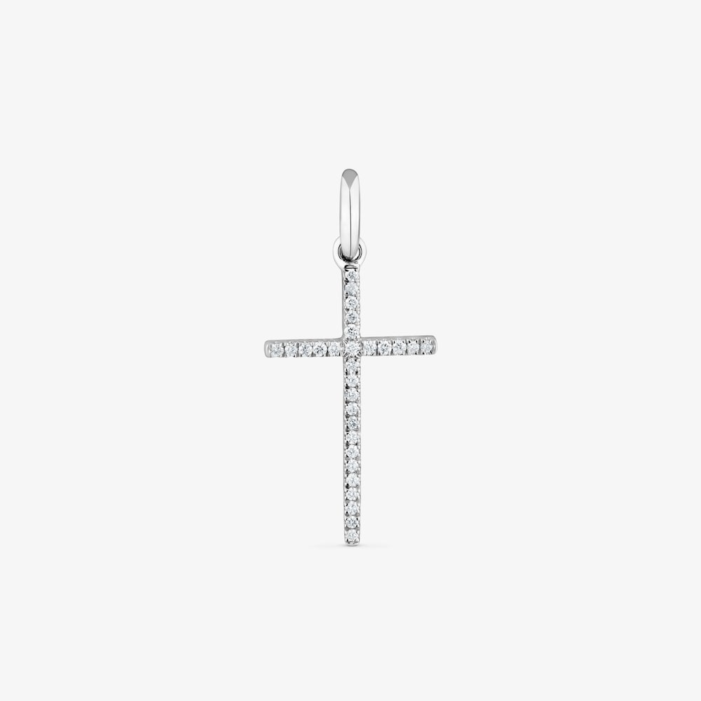 Colgante cruz de oro blanco 14 kt y diamantes Basics