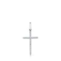 Colgante cruz de oro blanco 14 kt y diamantes Basics