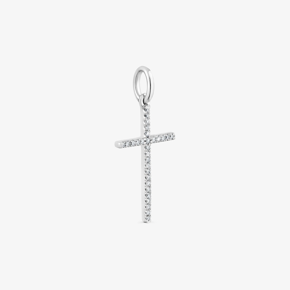 Colgante cruz de oro blanco 14 kt y diamantes Basics