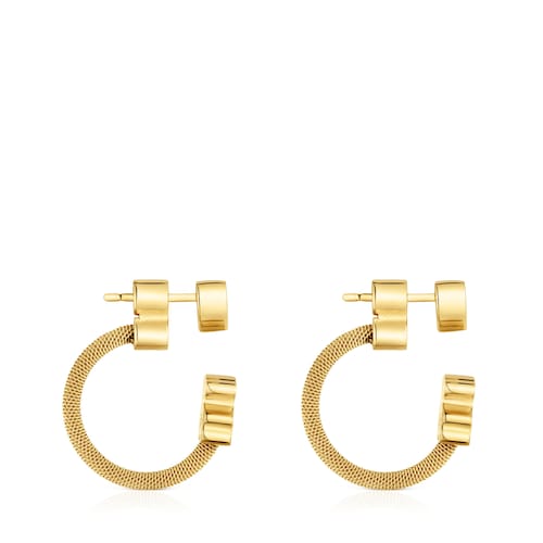 Pendientes aro con baño de oro 18 kt sobre plata y motivos Icon Mesh