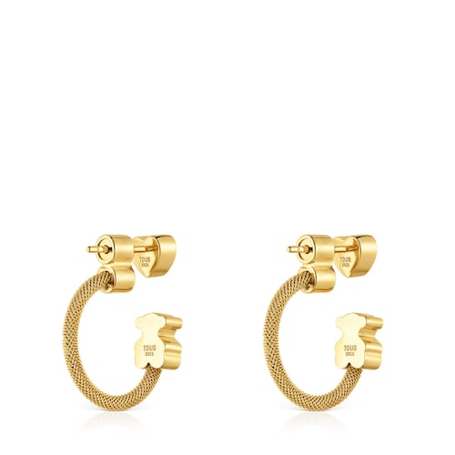 Pendientes aro con baño de oro 18 kt sobre plata y motivos Icon Mesh