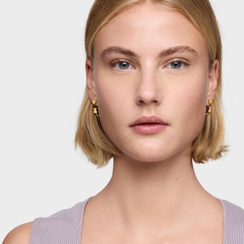 Pendientes aro con baño de oro 18 kt sobre plata y motivos Icon Mesh