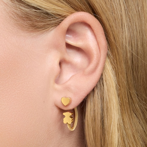 Pendientes aro con baño de oro 18 kt sobre plata y motivos Icon Mesh