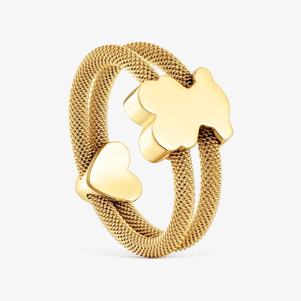Anillo doble con ba&ntilde;o de oro 18 kt sobre plata Icon Mesh