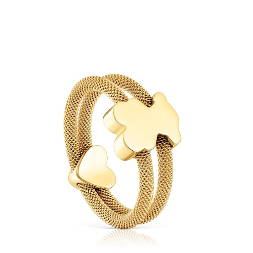 Anillo doble con baño de oro 18 kt sobre plata Icon Mesh