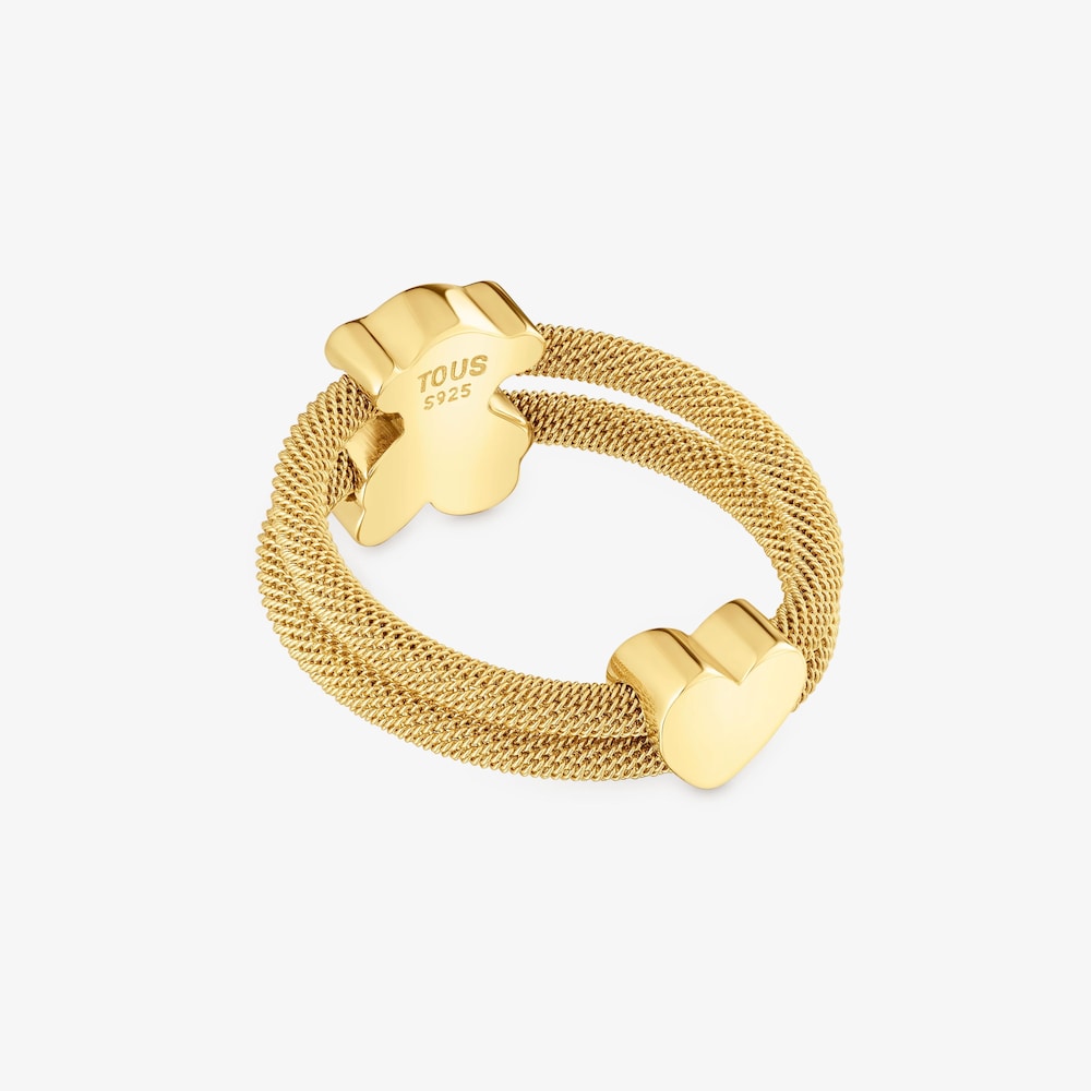 Anillo doble con ba&ntilde;o de oro 18 kt sobre plata Icon Mesh