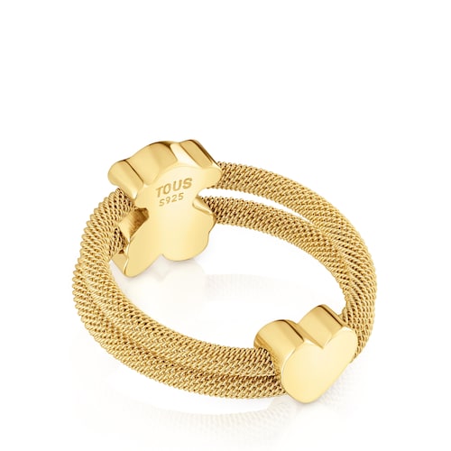 Anillo doble con baño de oro 18 kt sobre plata Icon Mesh