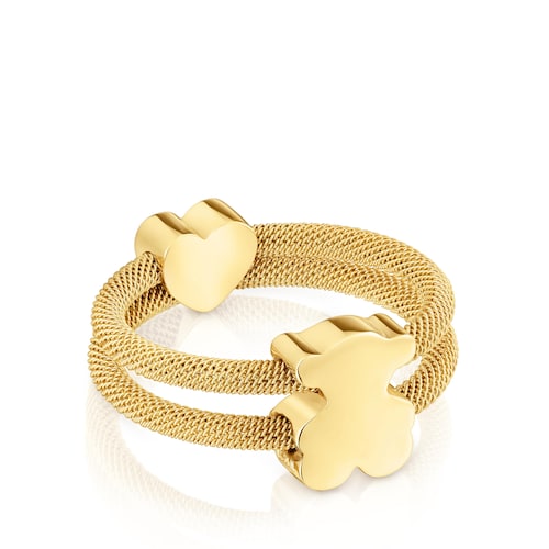 Anillo doble con baño de oro 18 kt sobre plata Icon Mesh