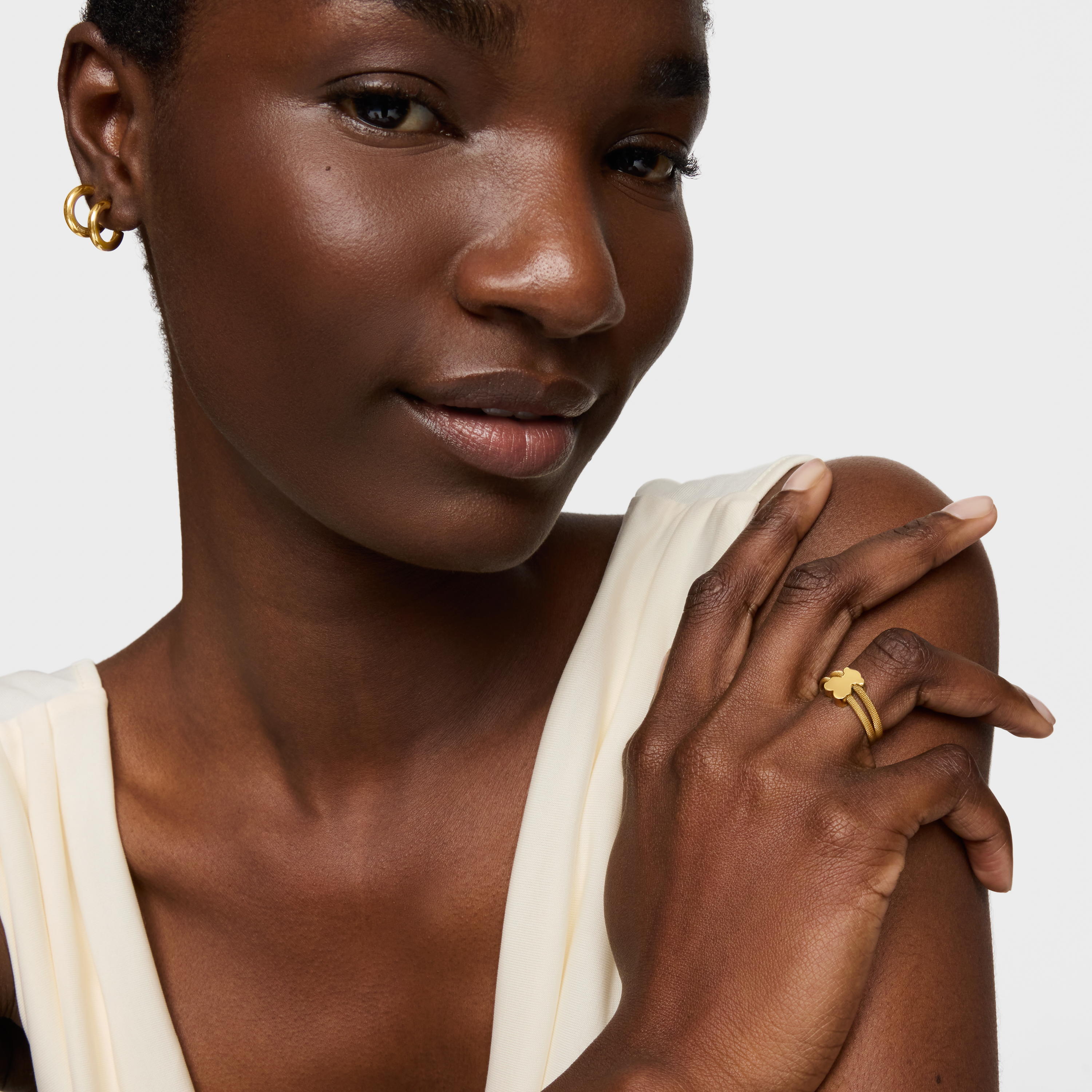 Double ring with 18K gold vermeil Icon Mesh | TOUS