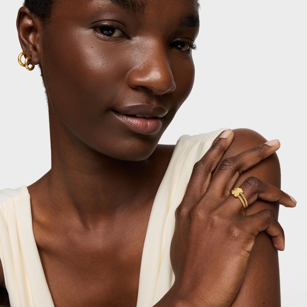 Anillo doble con ba&ntilde;o de oro 18 kt sobre plata Icon Mesh