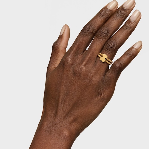 Anillo doble con baño de oro 18 kt sobre plata Icon Mesh