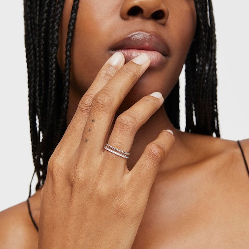 14kt white gold and diamond Double ring Les Classiques