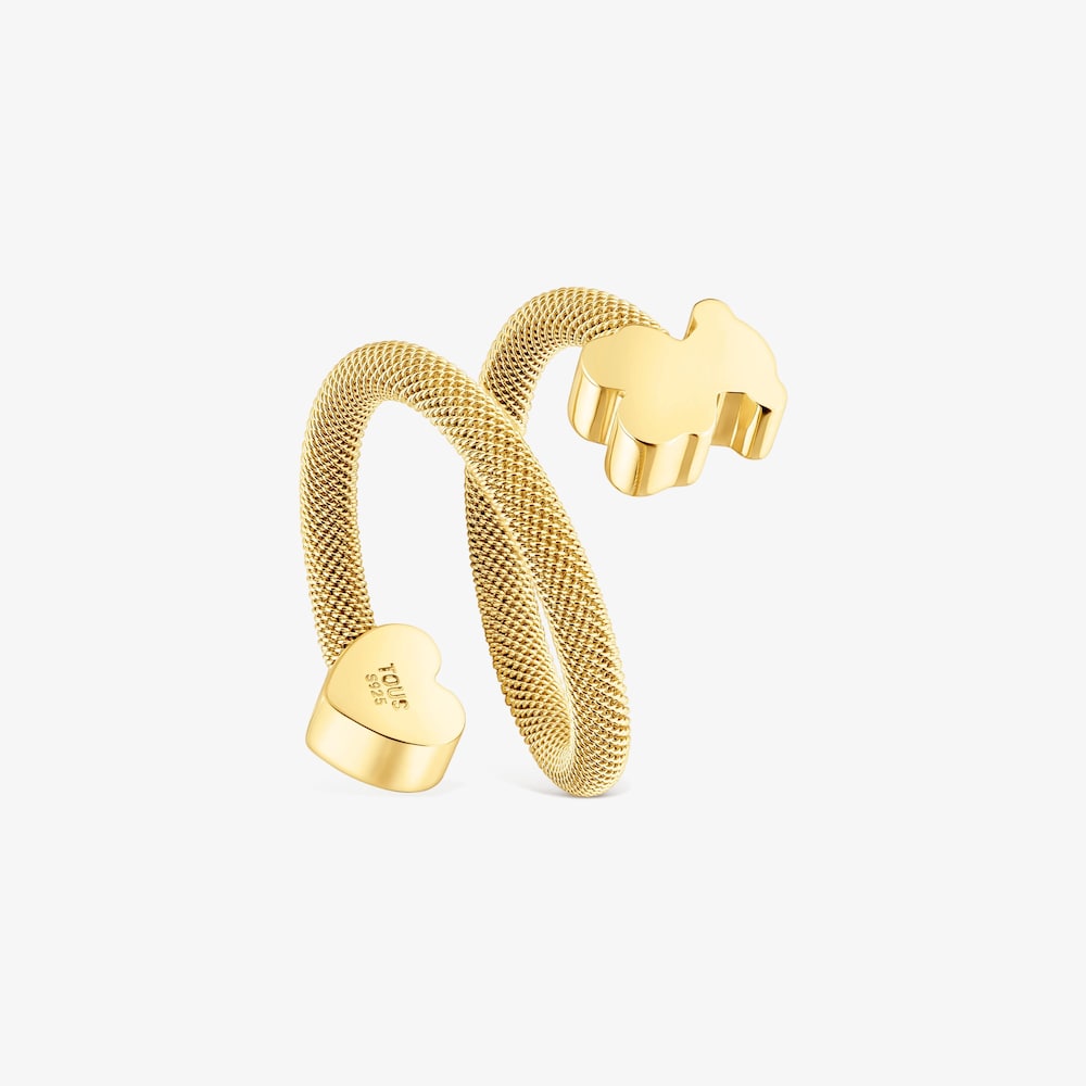 Anel espiral com banho de ouro de 18 K sobre prata e motivos Icon Mesh