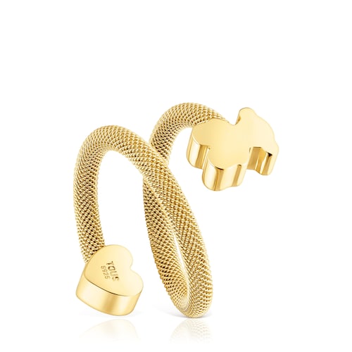 Anillo espiral con baño de oro 18 kt sobre plata y motivos Icon Mesh