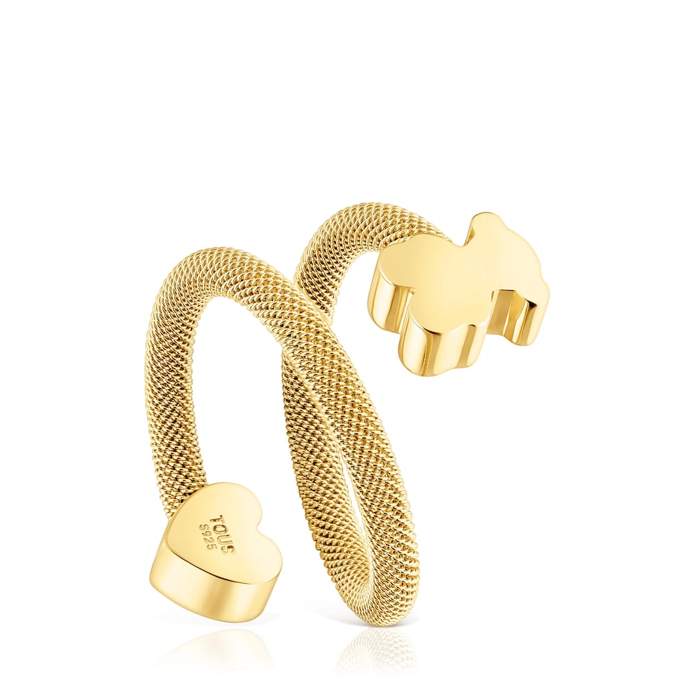 Anel espiral com banho de ouro de 18 K sobre prata e motivos Icon Mesh