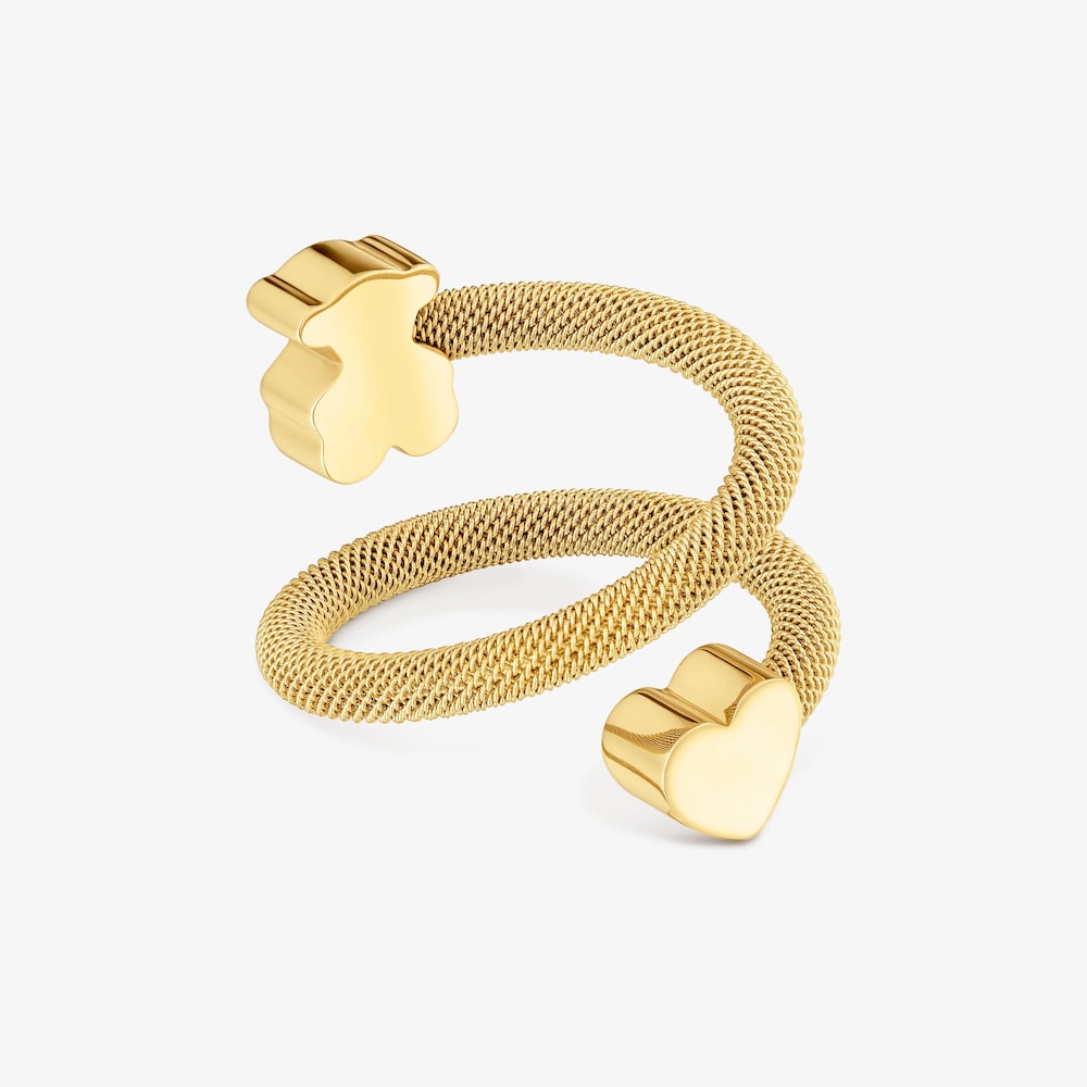 Anel espiral com banho de ouro de 18 K sobre prata e motivos Icon Mesh