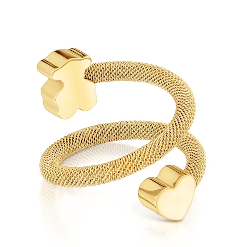 Anillo espiral con baño de oro 18 kt sobre plata y motivos Icon Mesh