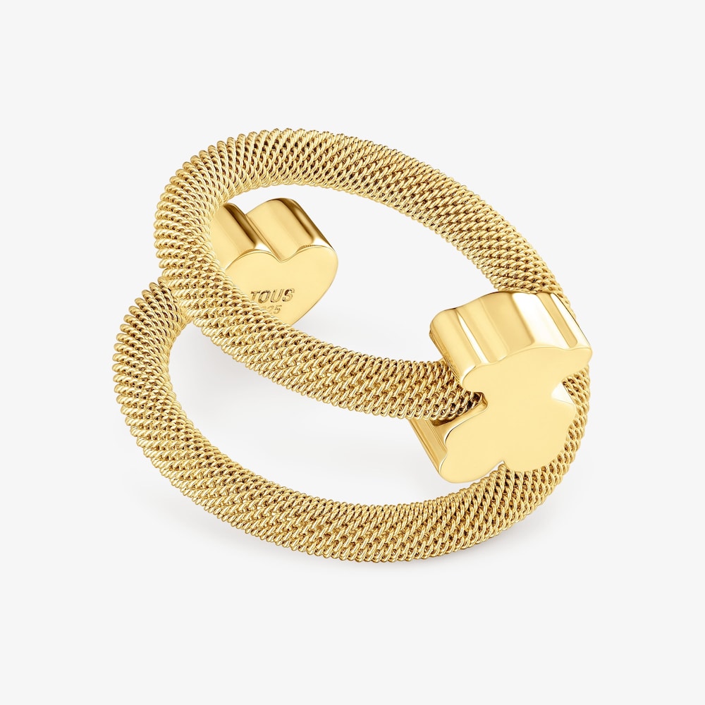 Anel espiral com banho de ouro de 18 K sobre prata e motivos Icon Mesh