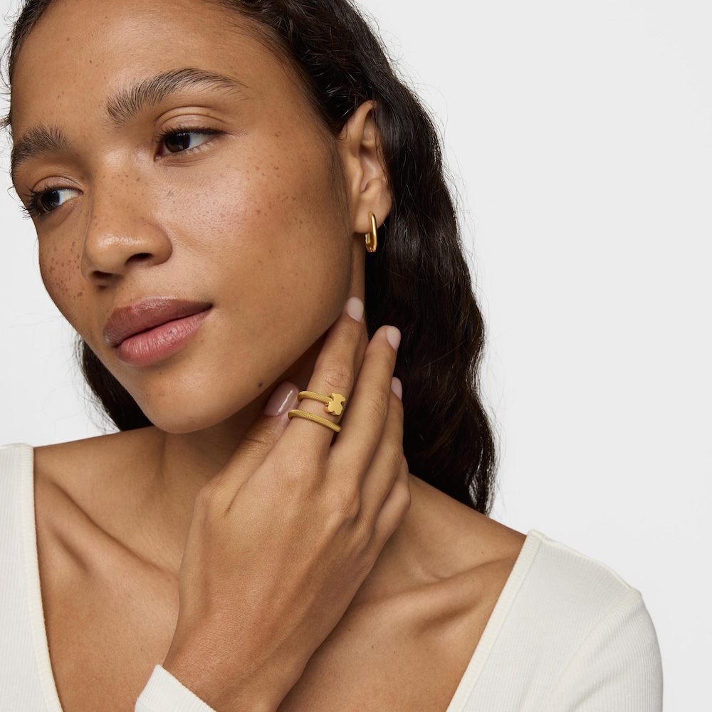 Anel espiral com banho de ouro de 18 K sobre prata e motivos Icon Mesh