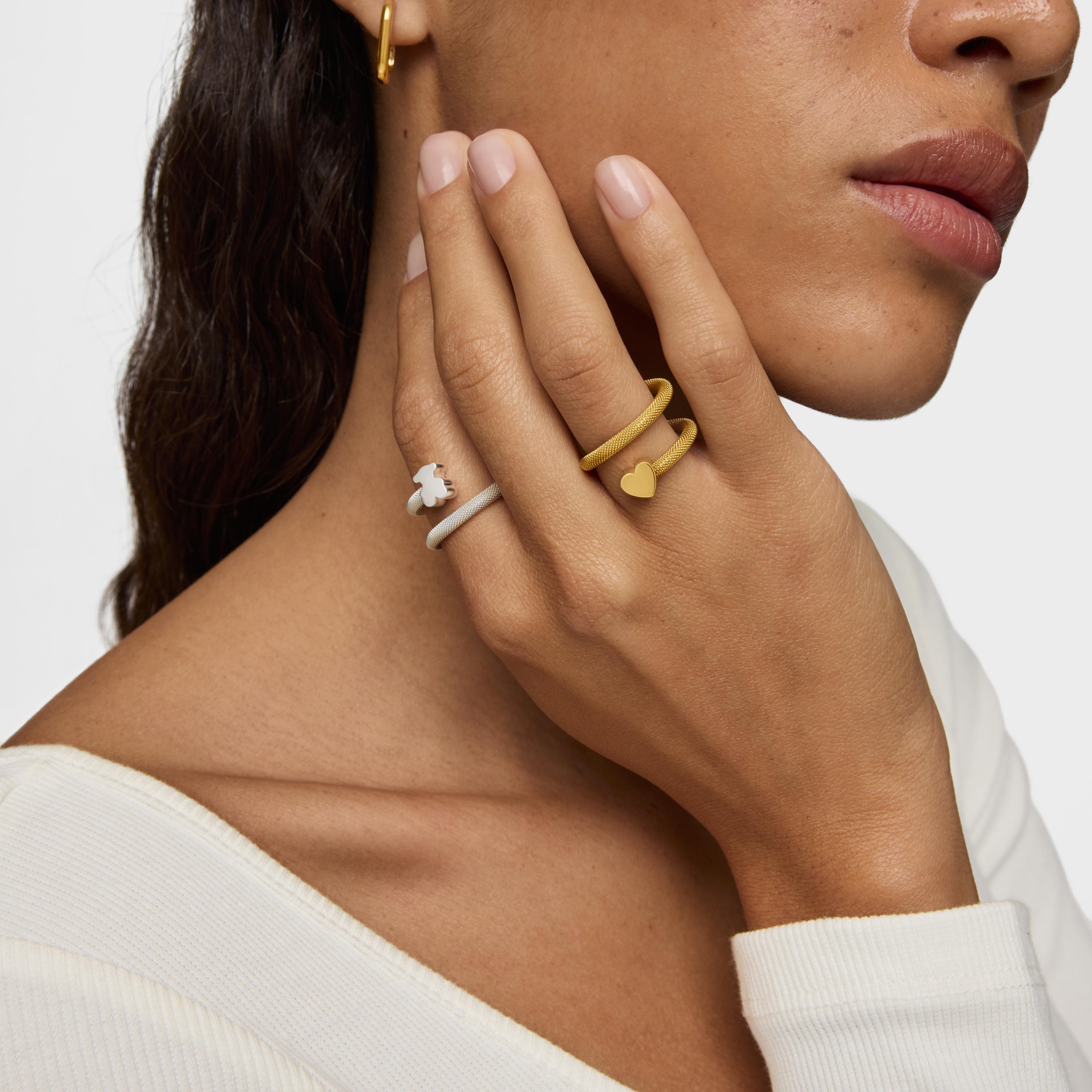 Spiral ring with 18K gold vermeil and motifs Icon Mesh