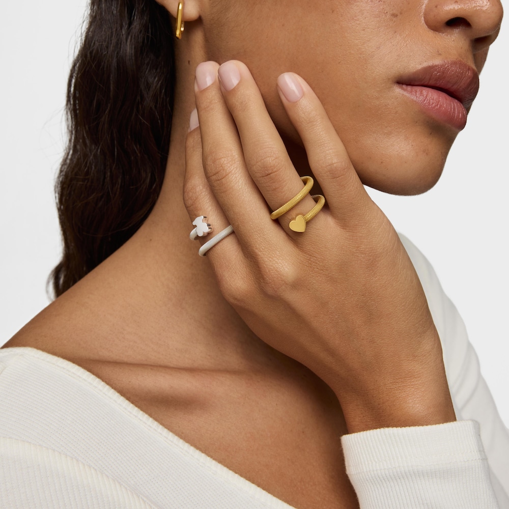 Anel espiral com banho de ouro de 18 K sobre prata e motivos Icon Mesh