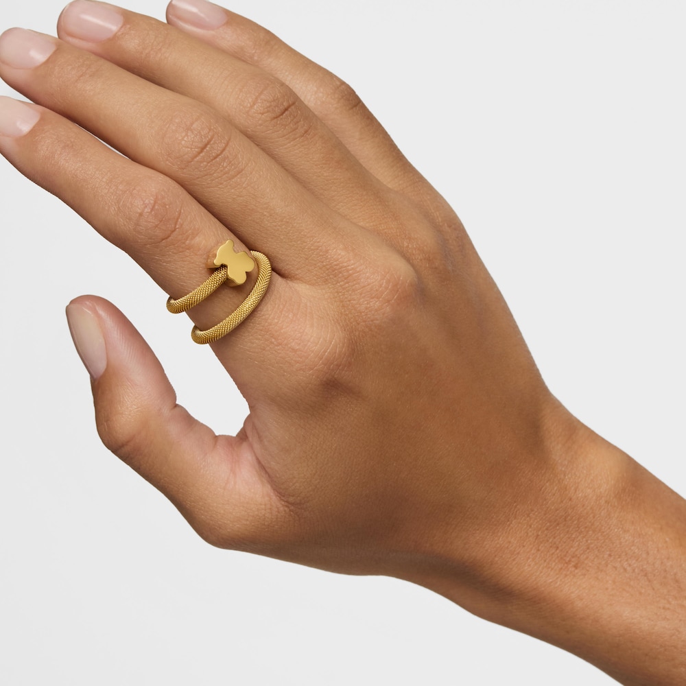 Anel espiral com banho de ouro de 18 K sobre prata e motivos Icon Mesh