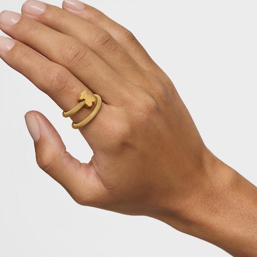 Anillo espiral con baño de oro 18 kt sobre plata y motivos Icon Mesh