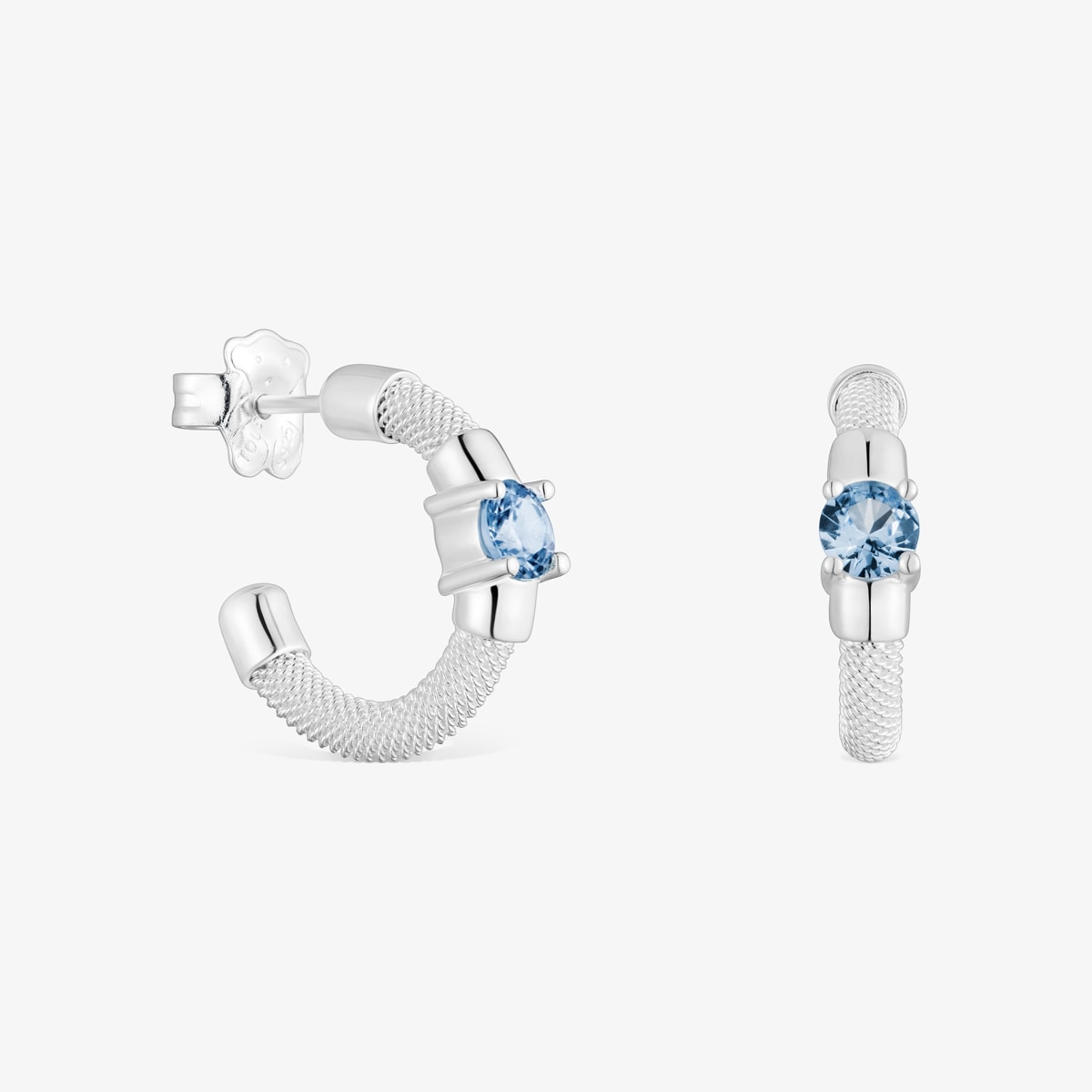 Tous - Pendientes Aro De Plata Y Espinela Creada En Laboratorio Tous Mesh Lgg - Azul