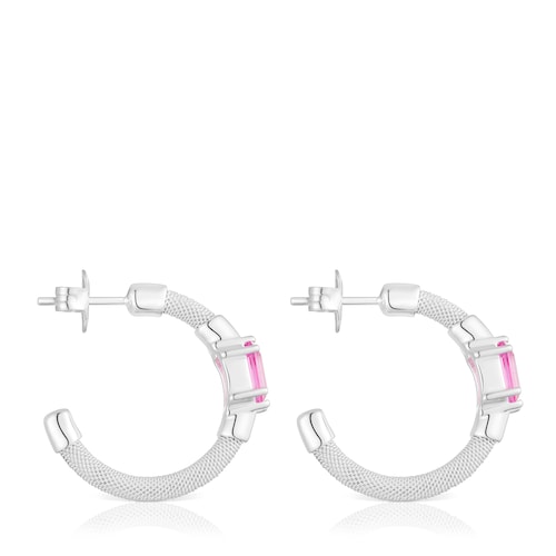 Pendientes aro de plata y zafiro creado en laboratorio TOUS Mesh LGG