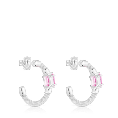 Pendientes aro de plata y zafiro creado en laboratorio TOUS Mesh LGG