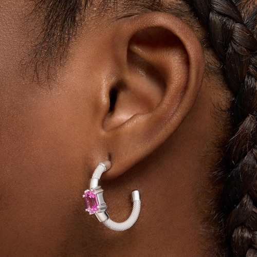 Pendientes aro de plata y zafiro creado en laboratorio TOUS Mesh LGG