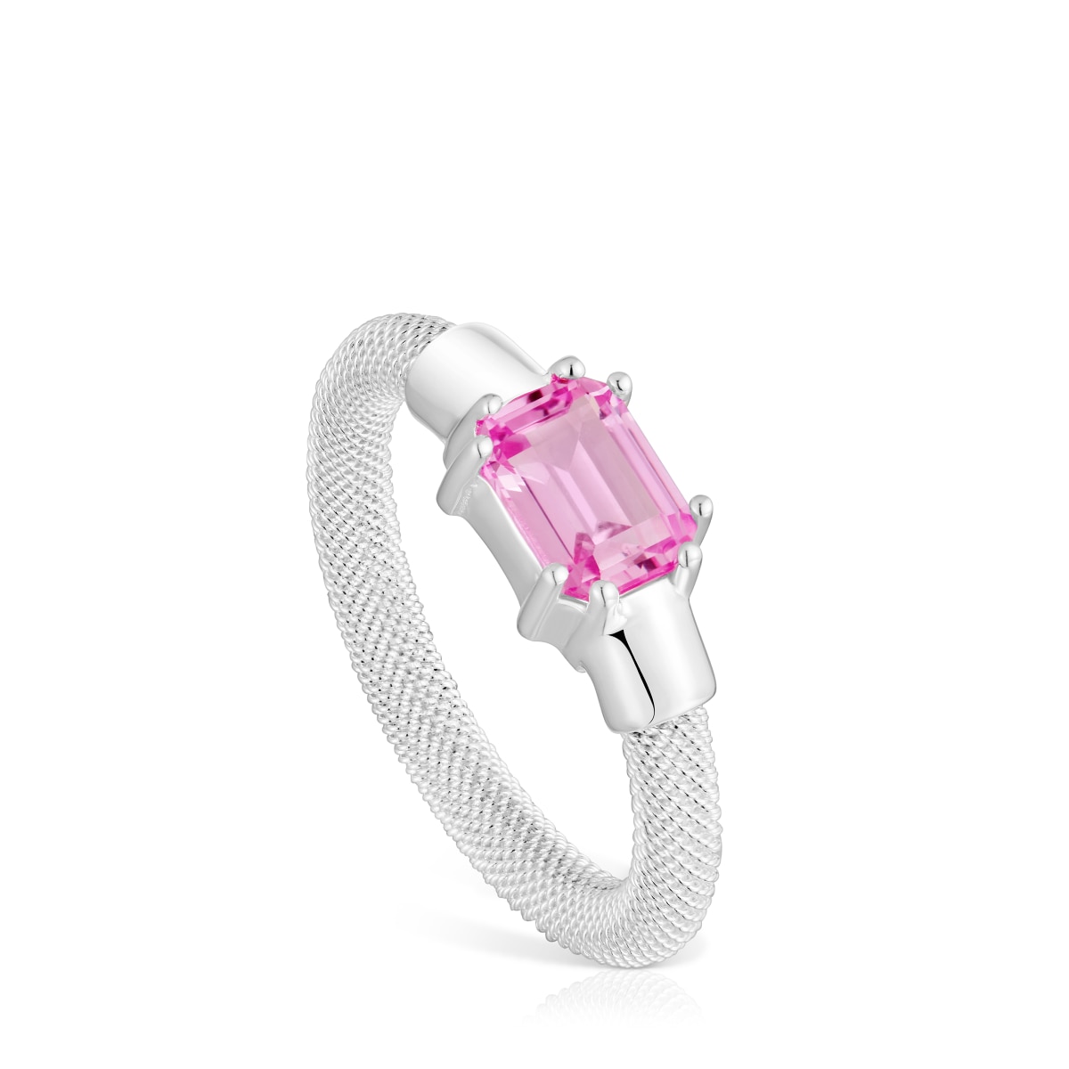 Tous - Anillo De Plata Y Zafiro Creado En Laboratorio Tous Mesh Lgg Talla 12