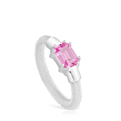 Anillo de plata y zafiro creado en laboratorio TOUS Mesh LGG