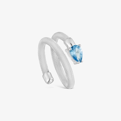 Anel espiral em prata e espin&eacute;lio criado em laborat&oacute;rio TOUS Mesh LGG