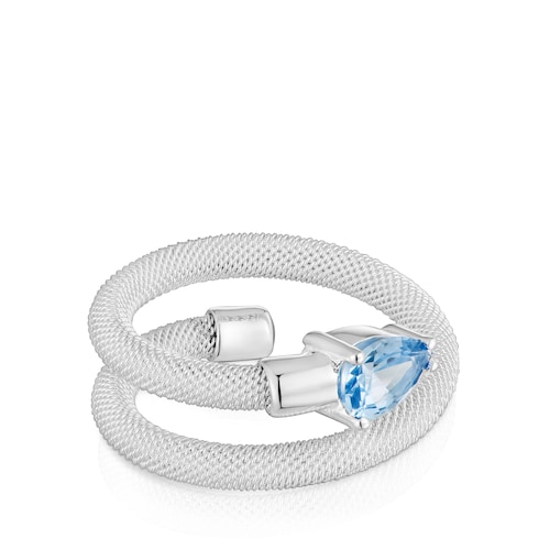 Anillo espiral de plata y espinela creada en laboratorio TOUS Mesh LGG