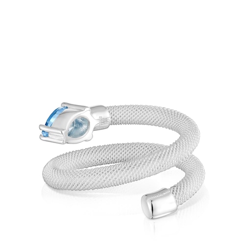 Anillo espiral de plata y espinela creada en laboratorio TOUS Mesh LGG