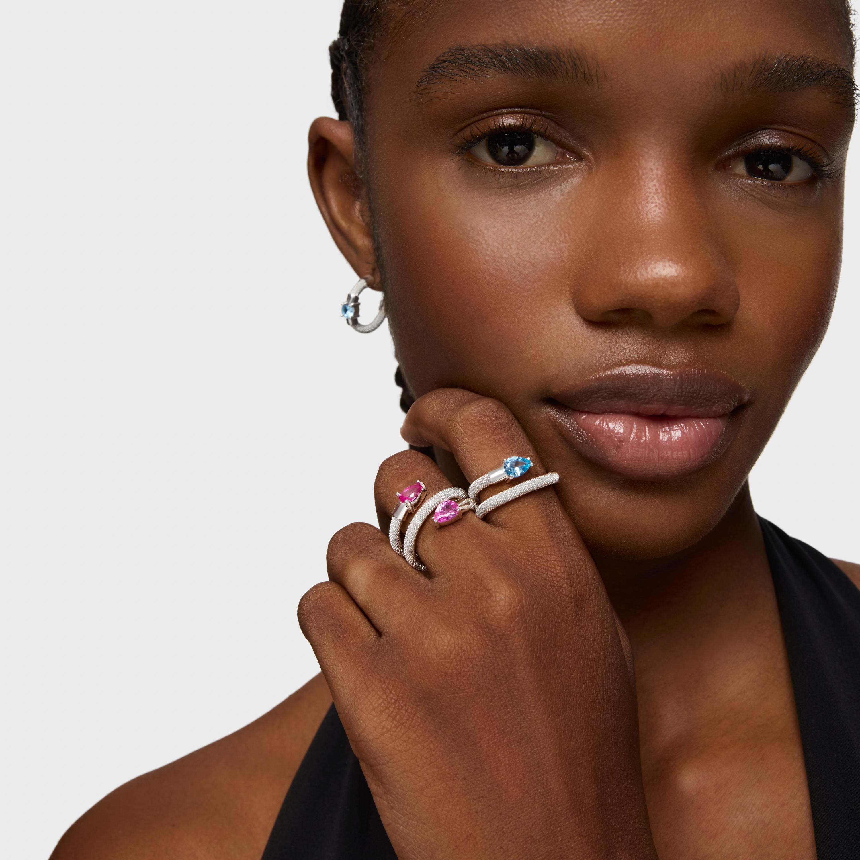 Silver and lab-grown spinel Spiral ring TOUS Mesh LGG