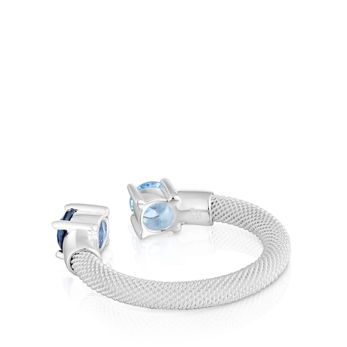 Anillo abierto de plata y espinela creada en laboratorio TOUS Mesh LGG