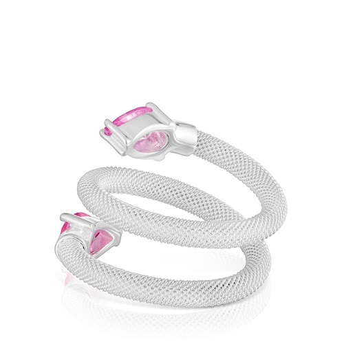 Anillo espiral de plata y gemas creadas en laboratorio TOUS Mesh LGG