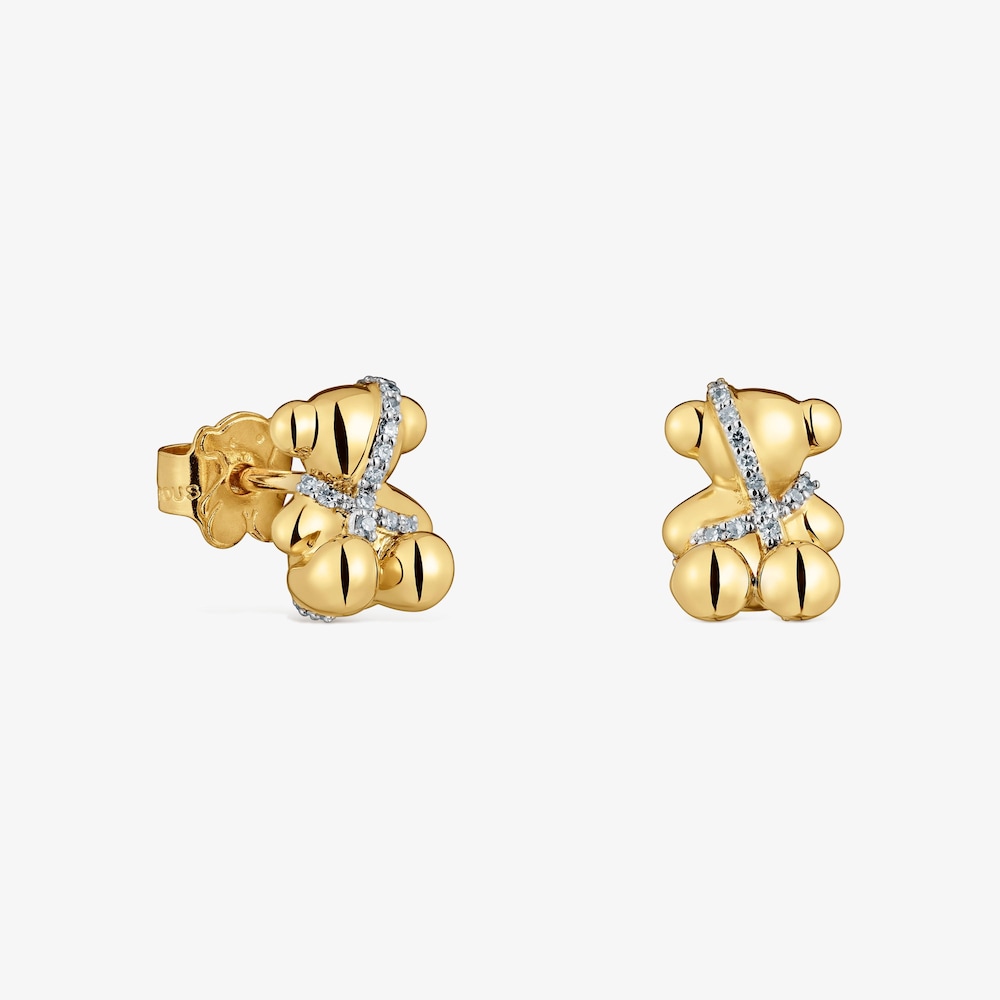 Pendientes oso de oro 14 kt y diamantes Lligat