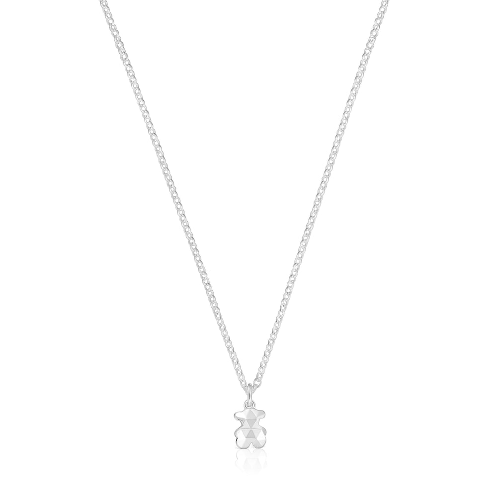 Short silver Necklace with bear Icon Metal