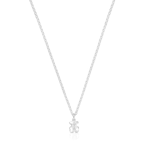 Short silver Necklace with bear Icon Metal