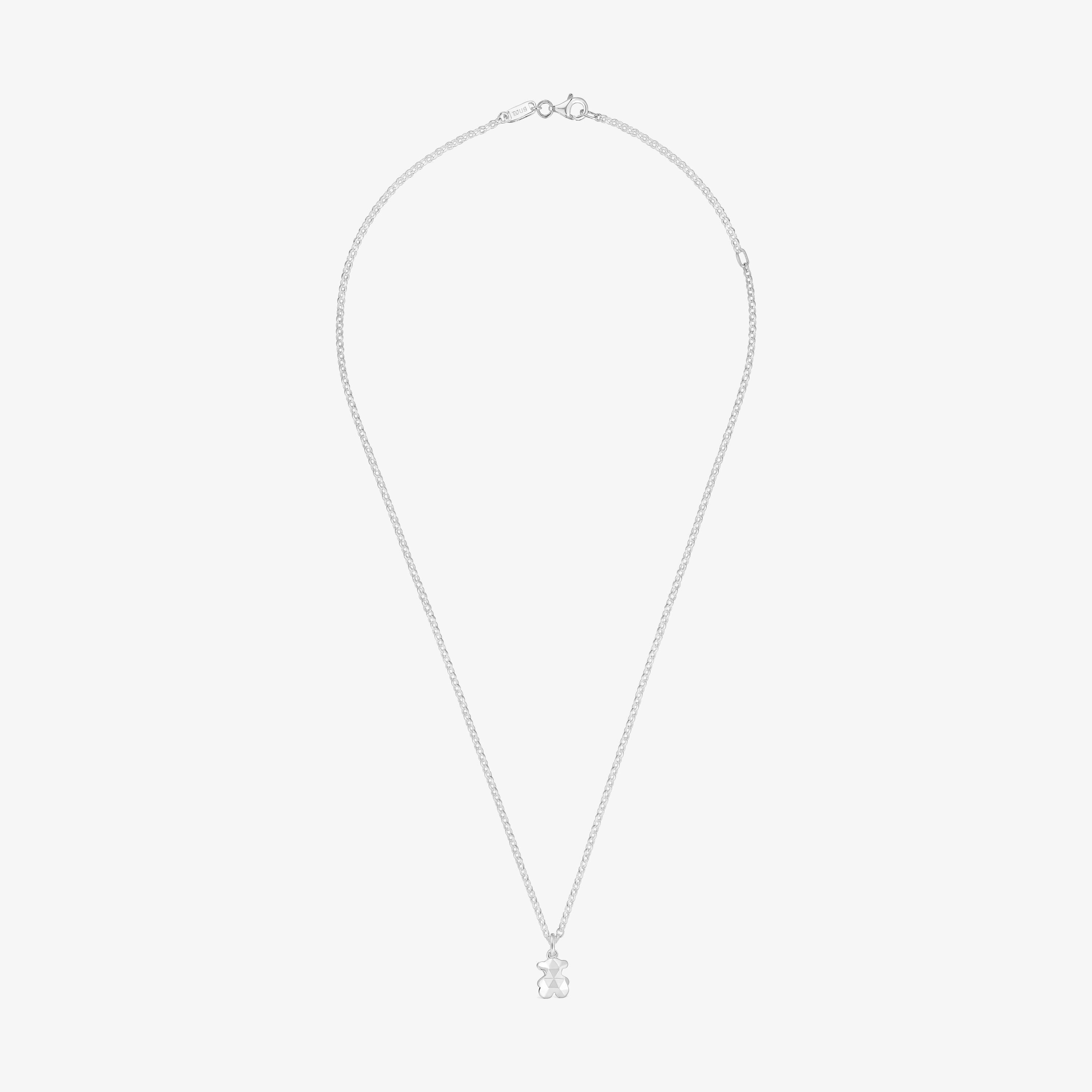 Short silver Necklace with bear Icon Metal