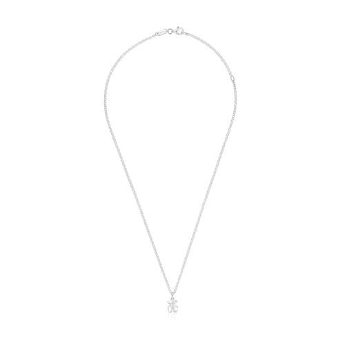 Short silver Necklace with bear Icon Metal