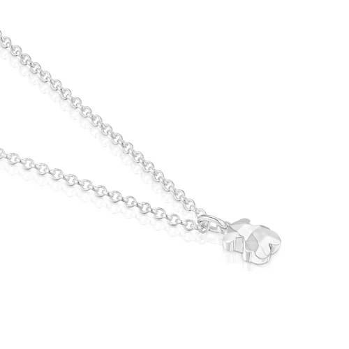 Short silver Necklace with bear Icon Metal